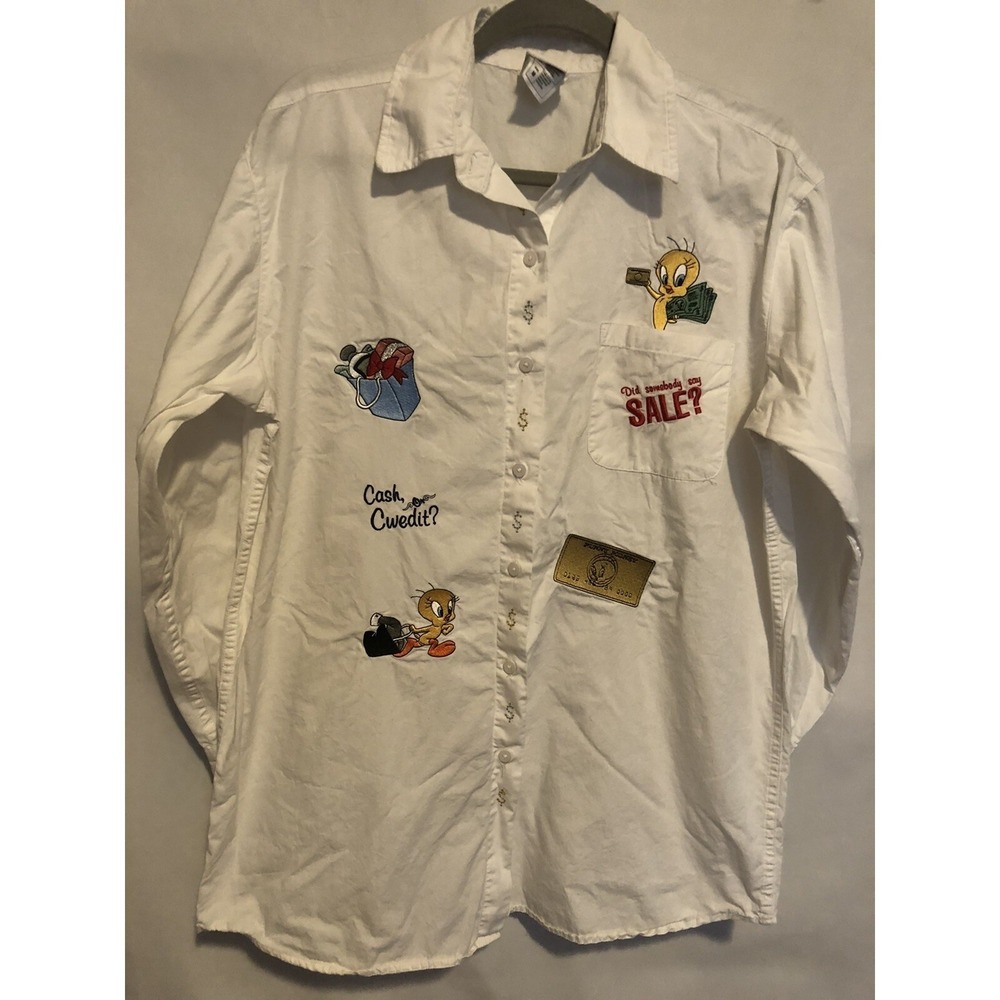 Warner Bros 1999 Vintage Men's Cotton Button Up Shirt Size M Tweety Bird‎ White